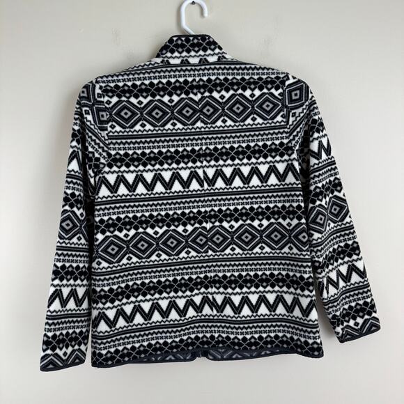 Talbots Jacket Women's Medium Nordic Print Full Zip Fleece Outdoor Black White - Picture 2 of 7